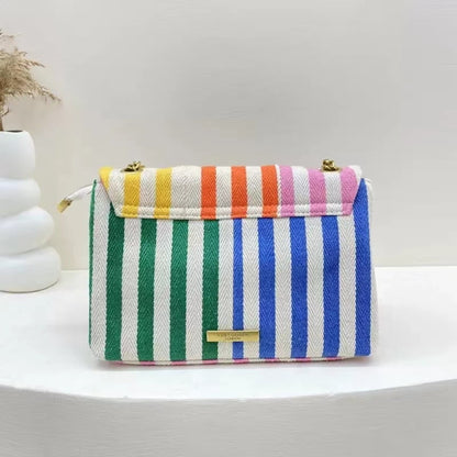 Skuldertaske stribet polyester let daglig | Camila