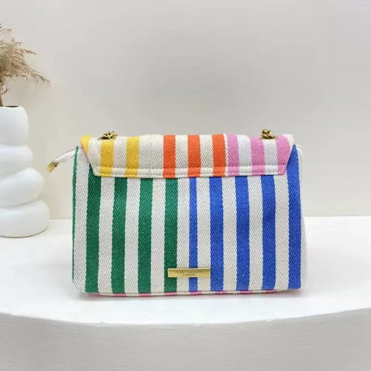 Skuldertaske stribet polyester let daglig | Camila