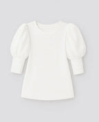 Polyester Casual Blouse Met Driekwart Pofmouwen-Blouses & Tops-Velani-Wit-XS-Velani