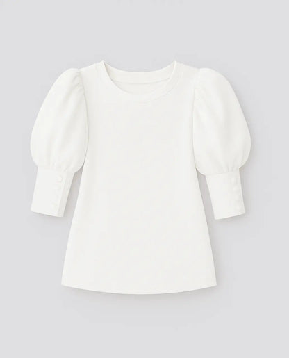 Polyester Casual Blouse Met Driekwart Pofmouwen-Blouses & Tops-Velani-Wit-XS-Velani