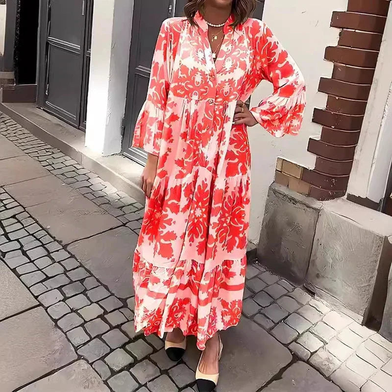 Midi Kjole Printet Oversized lange ærmer | Camelia