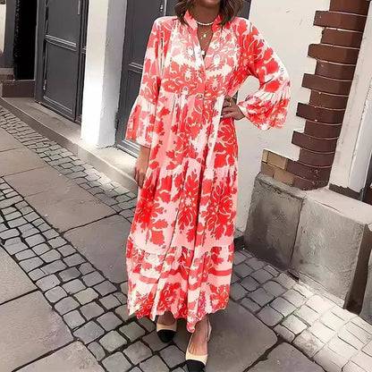 Midi Kjole Printet Oversized lange ærmer | Camelia