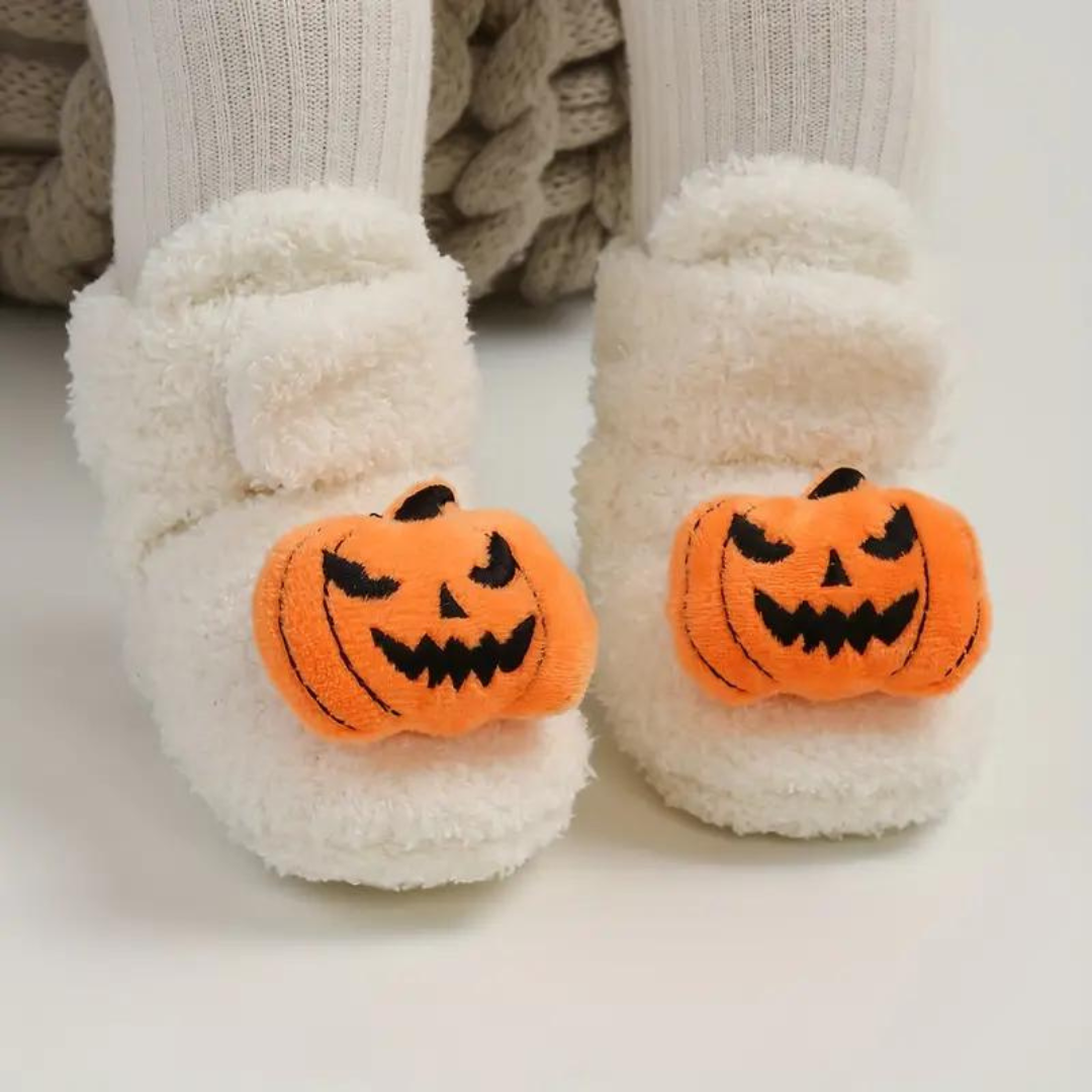 Børne Hjemmesko Halloween Fleece Græskar Edderkop Slip-On | Azzurra