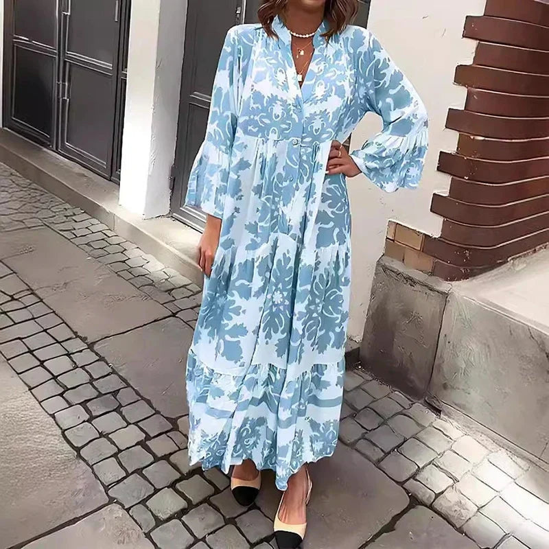Midi Kjole Printet Oversized lange ærmer | Camelia