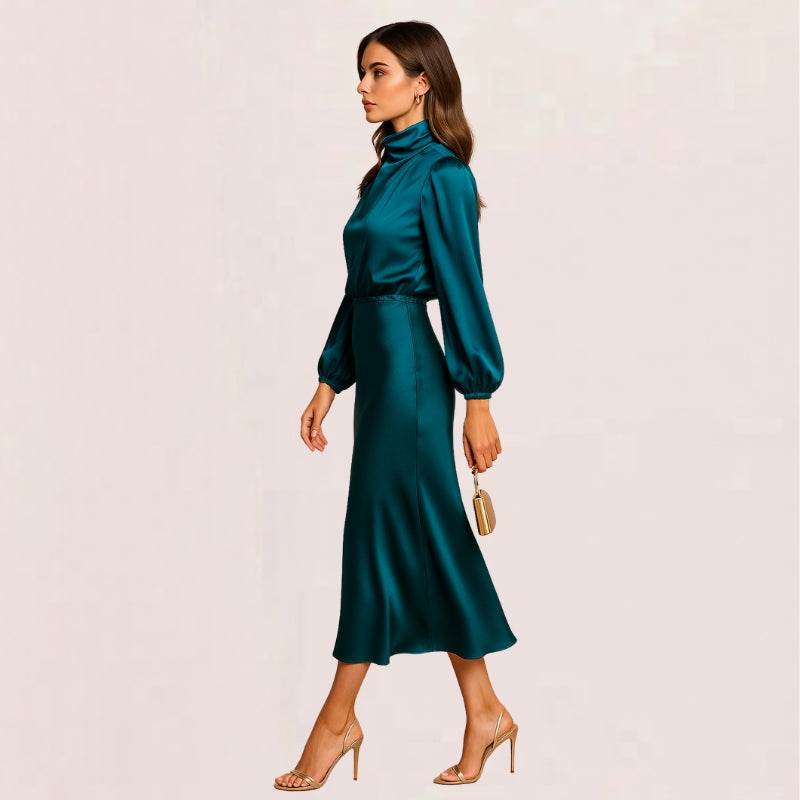 Kjole Satin Wrap Ståkrave Elegant Komfort | Lucena