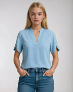 Polyester Spandex Blouse Met V-halsontwerp-Blouses & Tops-Velani-Velani