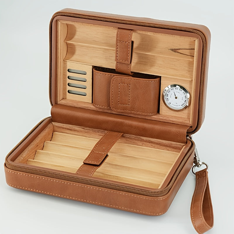 Cigar Humidor Etui Læder Cedertræ Hygrometer Rejse Opbevaring 6 Cigarer | Domenico