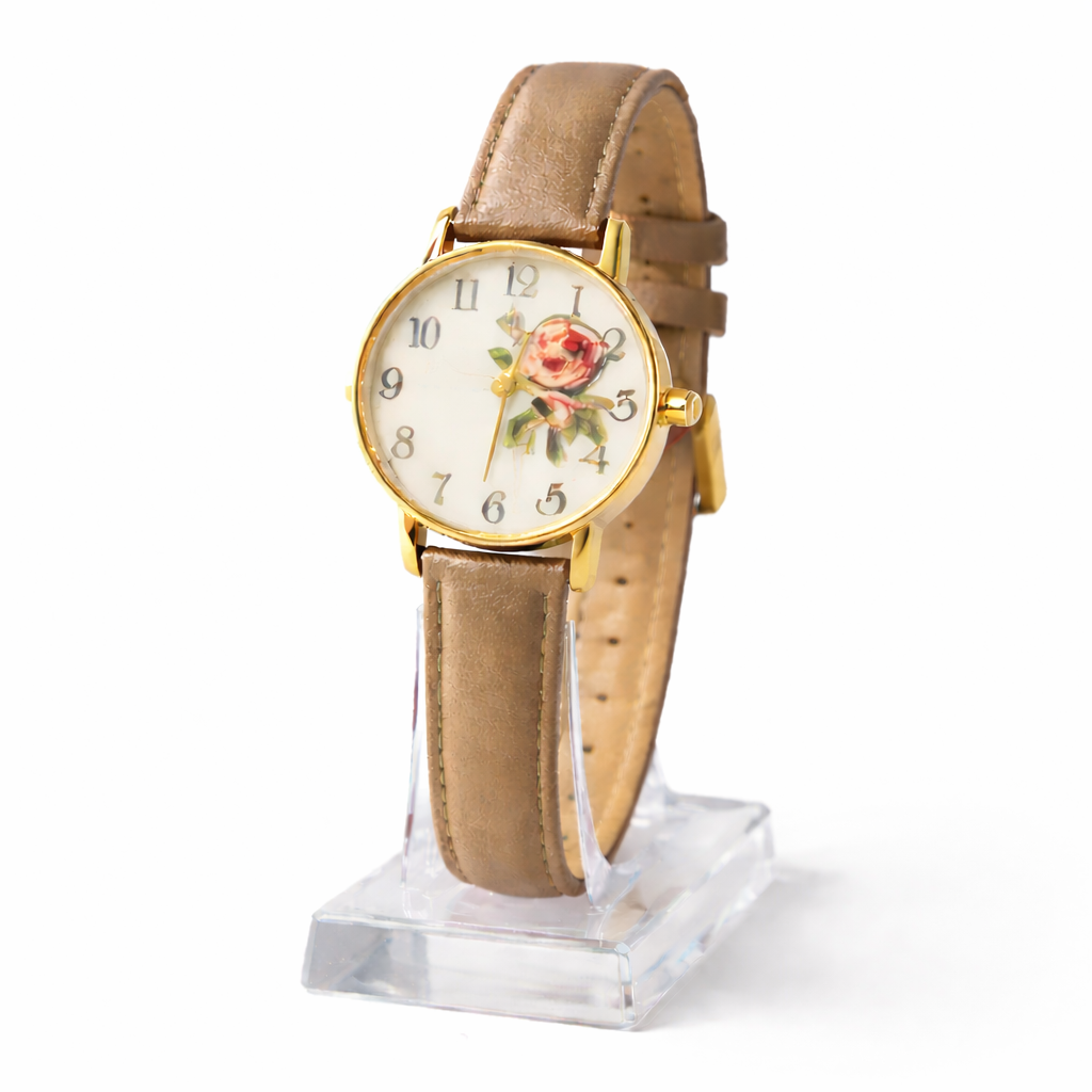 Minimalistisk dameur med analog urskive quartz urværk klassisk rem og spænde | Rosélie