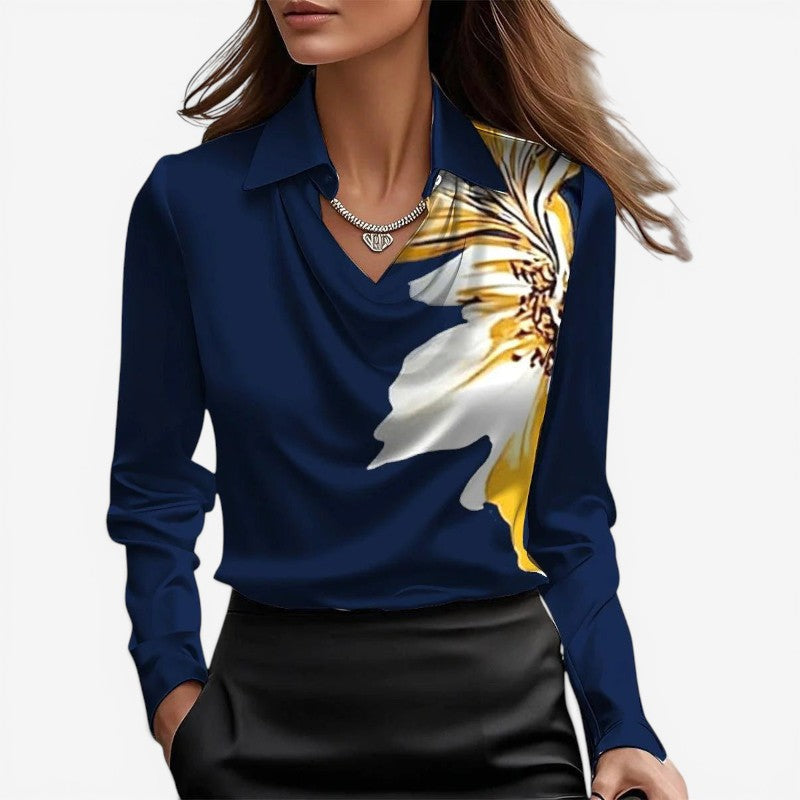 Bluse Slim Fit Høj Krave Polyester | Luviana
