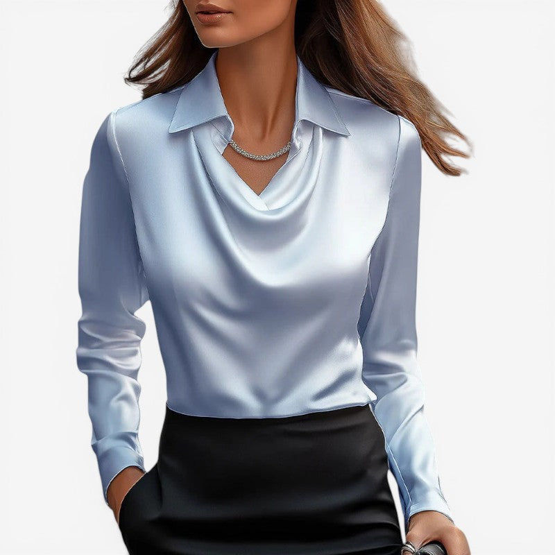 Bluse Slim Fit Høj Krave Polyester | Luviana
