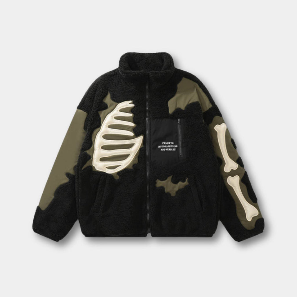Skeleton Fleecejakke Herre Oversized Streetwear Vinter Gothic Skelet | Cristia