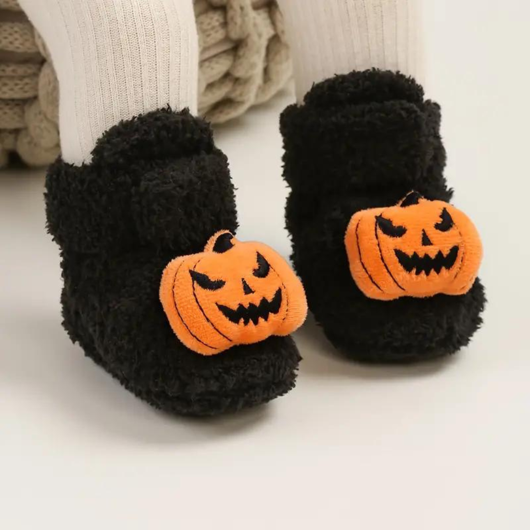 Børne Hjemmesko Halloween Fleece Græskar Edderkop Slip-On | Azzurra