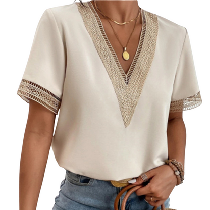 Emma – V-Hals Blouse met Korte Mouwen Velani