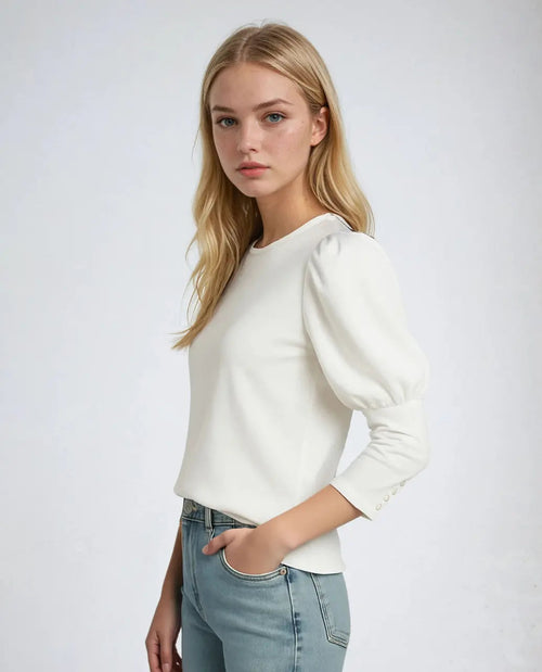 Polyester Casual Blouse Met Driekwart Pofmouwen-Blouses & Tops-Velani-Velani
