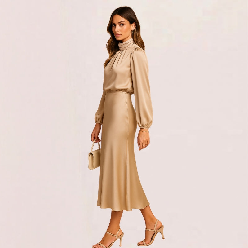 Kjole Satin Wrap Ståkrave Elegant Komfort | Lucena