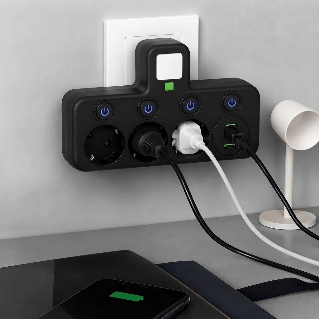 Multifunktionel stikdåse med USB og USB-C til opladning | Javier