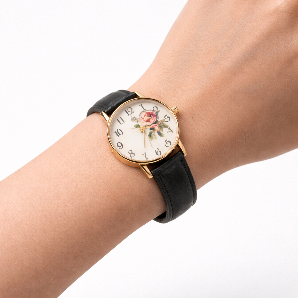 Minimalistisk dameur med analog urskive quartz urværk klassisk rem og spænde | Rosélie