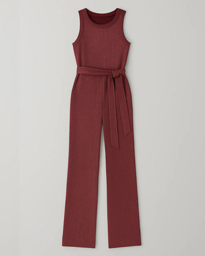 Polyester Jumpsuit Met Glitterdesign En Tailleband-Jumpsuits-Velani-Rood-S-Velani