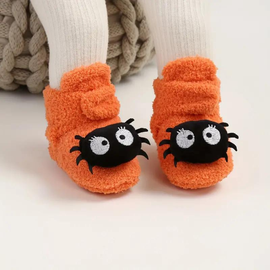 Børne Hjemmesko Halloween Fleece Græskar Edderkop Slip-On | Azzurra