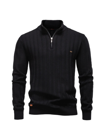 Sweater Ribstrikket Quarter Zip Katoen Stretch | Jayron
