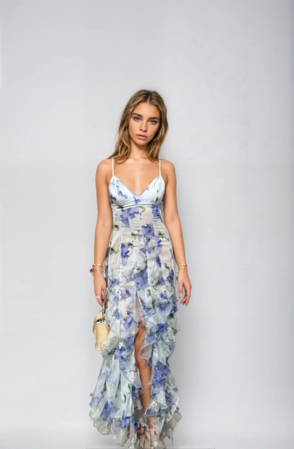 Lang Kjole Blomsterprint Justerbare Stropper Elegant | Alvéra