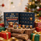 Kalendarz adwentowy z bydłem rasy highland i 24 dekoracyjnymi zawieszkami akrylowymi | MerryHigh