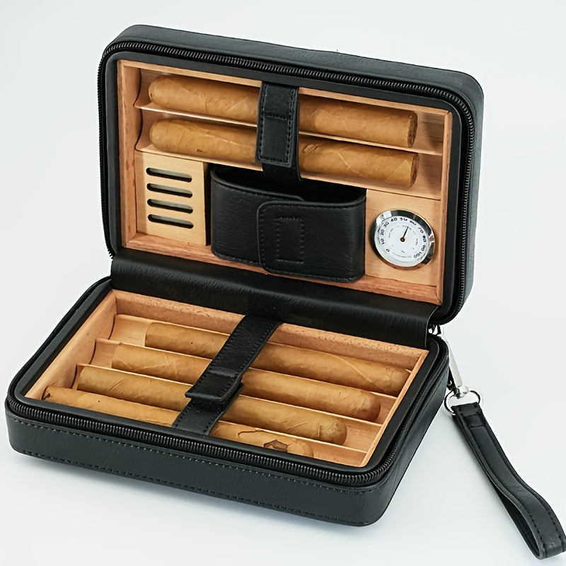 Cigar Humidor Etui Læder Cedertræ Hygrometer Rejse Opbevaring 6 Cigarer | Domenico