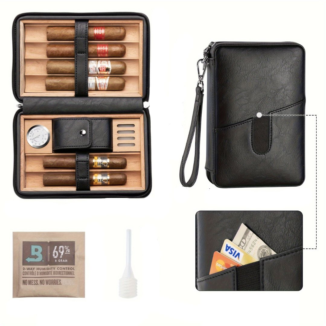 Cigar Humidor Etui Læder Cedertræ Hygrometer Rejse Opbevaring 6 Cigarer | Domenico