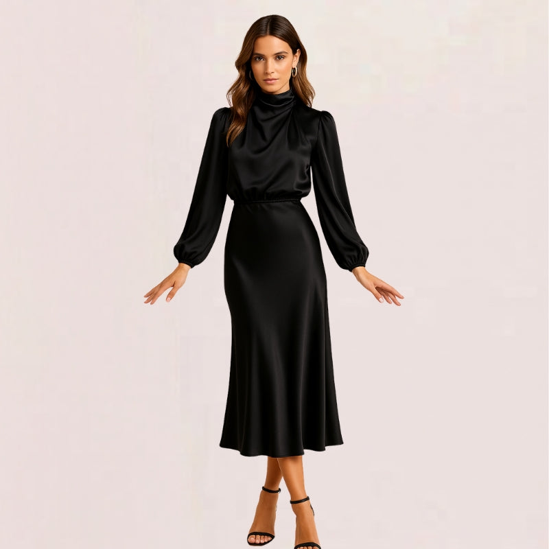 Kjole Satin Wrap Ståkrave Elegant Komfort | Lucena