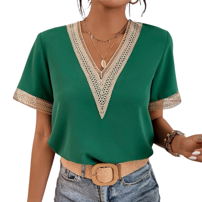 Emma – V-Hals Blouse met Korte Mouwen Velani
