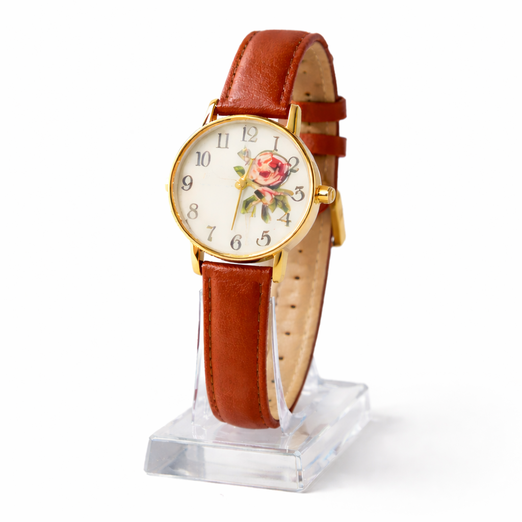Minimalistisk dameur med analog urskive quartz urværk klassisk rem og spænde | Rosélie