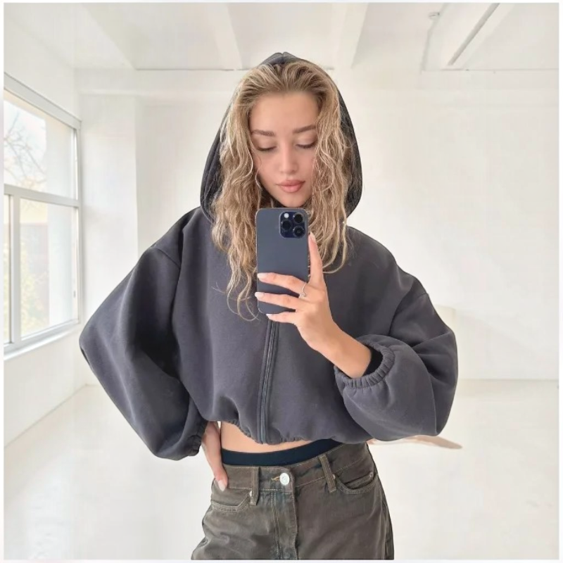 Hættetrøje med Lynlås Oversized Letvægt | Vintera