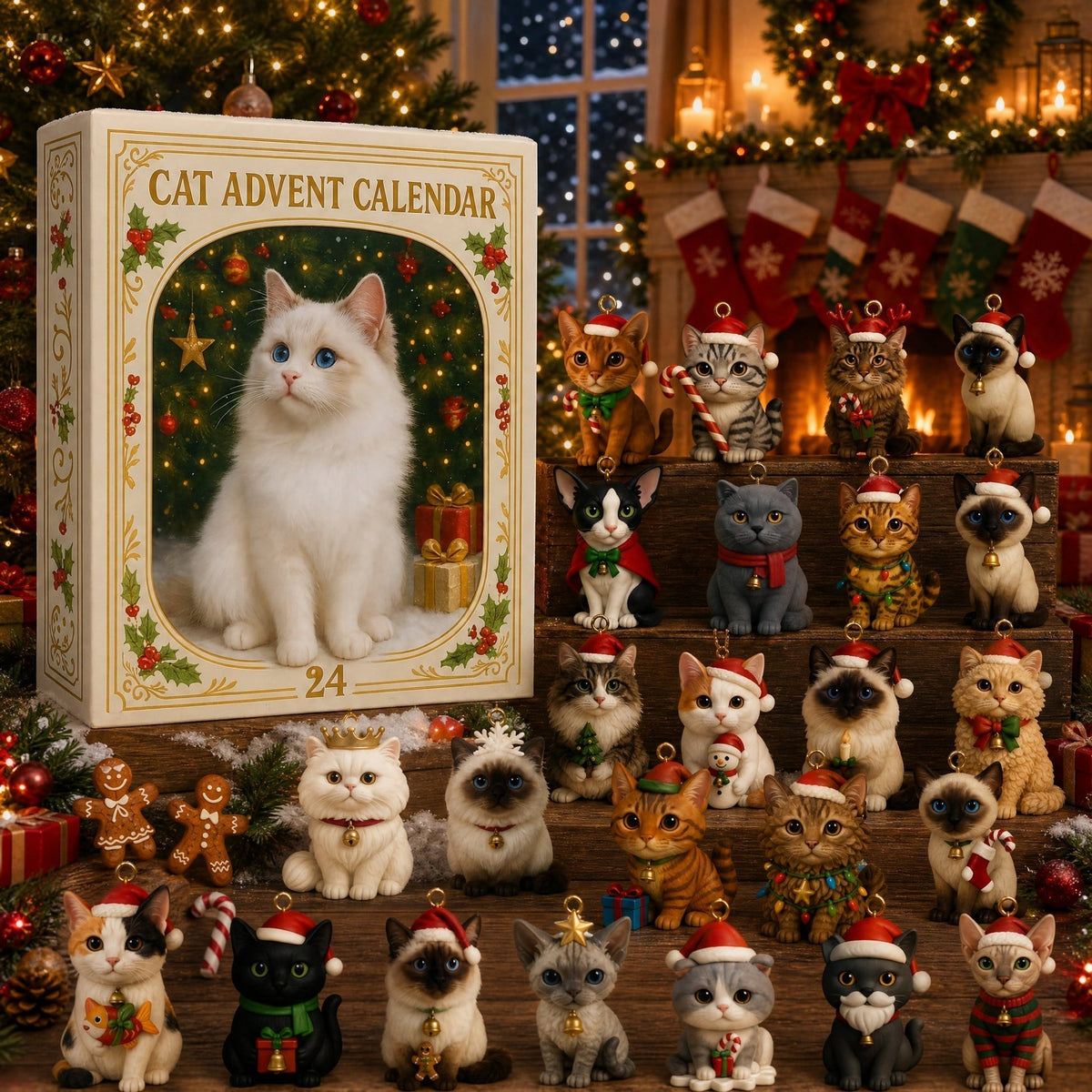 Julekalender med kattemotiv og 24 låger til december | Cativent