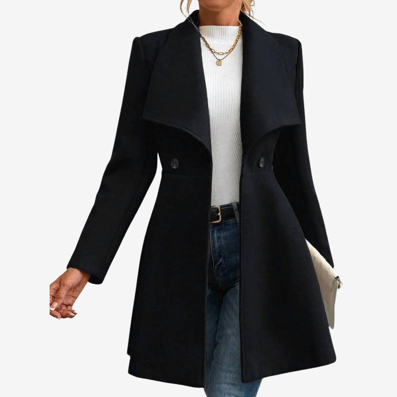 Damefrakke Uld Reverskrave Knaplukning Elegant | Elvarn
