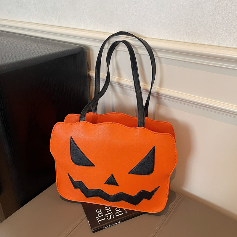 Skuldertaske med græskardesign kompakt PU taske til Halloween arrangementer | Ximena