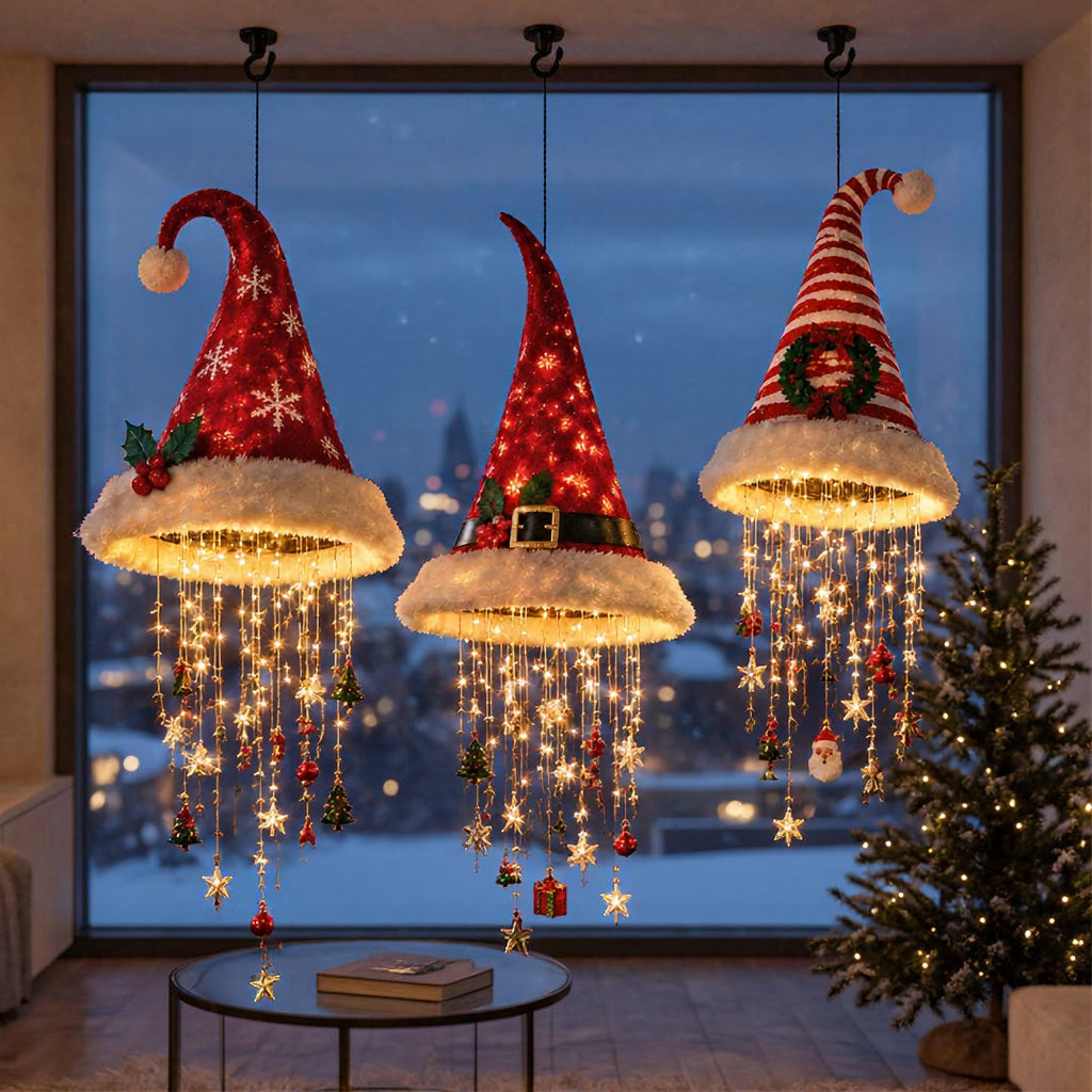 Hængende juledekoration med nissehue og varmt LED-lys | Mateo
