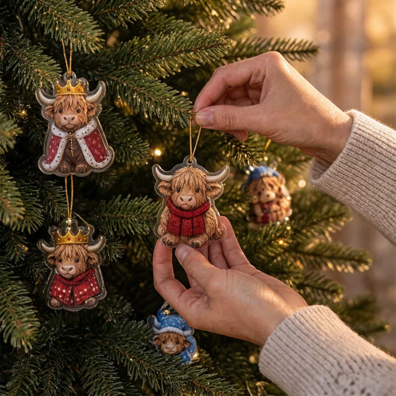 Kalendarz adwentowy z bydłem rasy highland i 24 dekoracyjnymi zawieszkami akrylowymi | MerryHigh