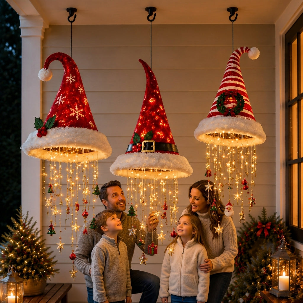 Hængende juledekoration med nissehue og varmt LED-lys | Mateo