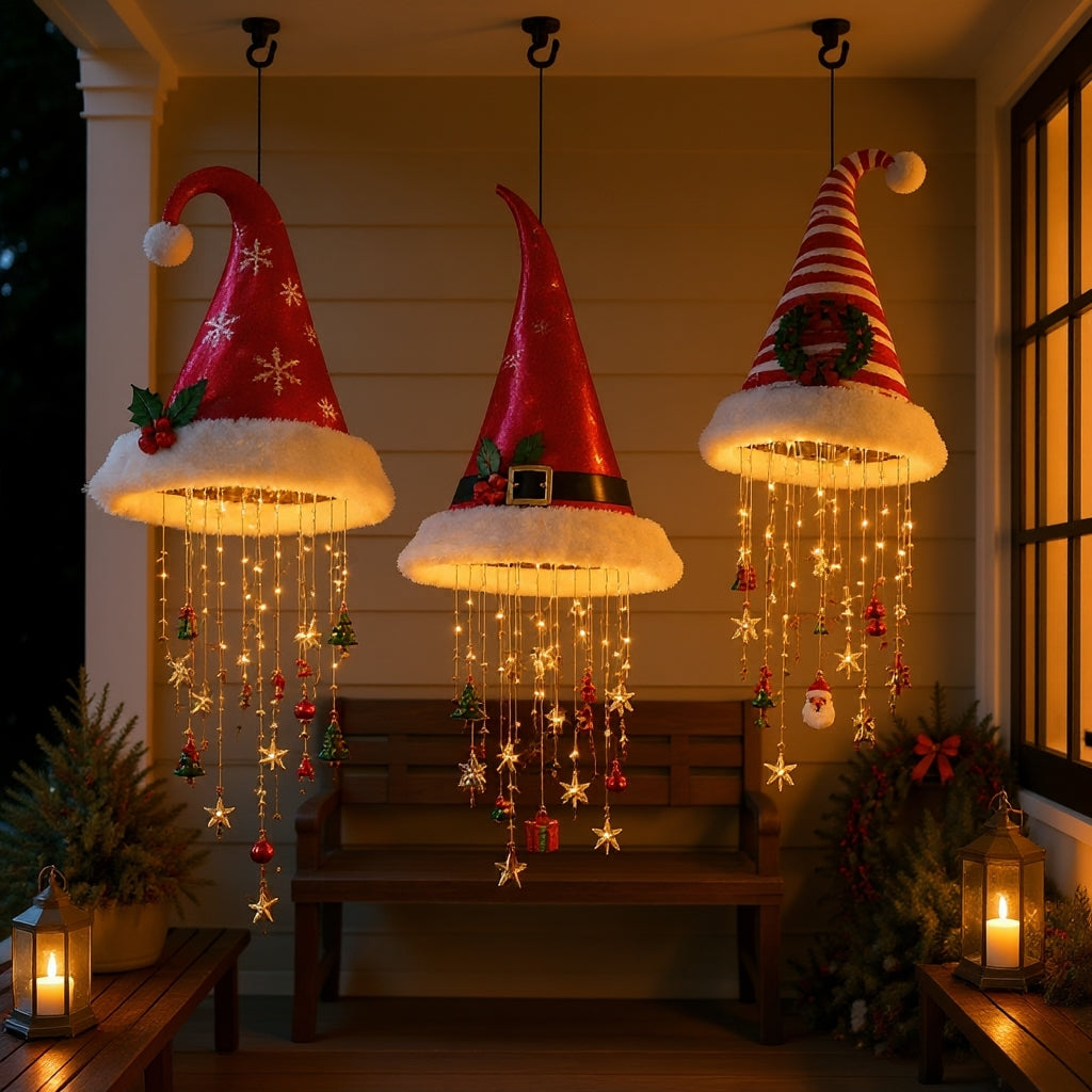 Hængende juledekoration med nissehue og varmt LED-lys | Mateo
