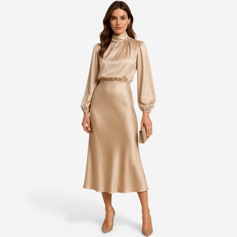 Kjole Satin Wrap Ståkrave Elegant Komfort | Lucena