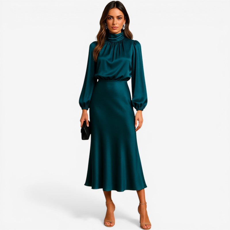Kjole Satin Wrap Ståkrave Elegant Komfort | Lucena