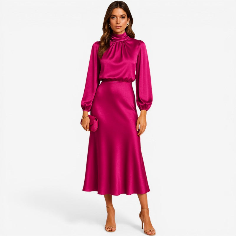 Kjole Satin Wrap Ståkrave Elegant Komfort | Lucena