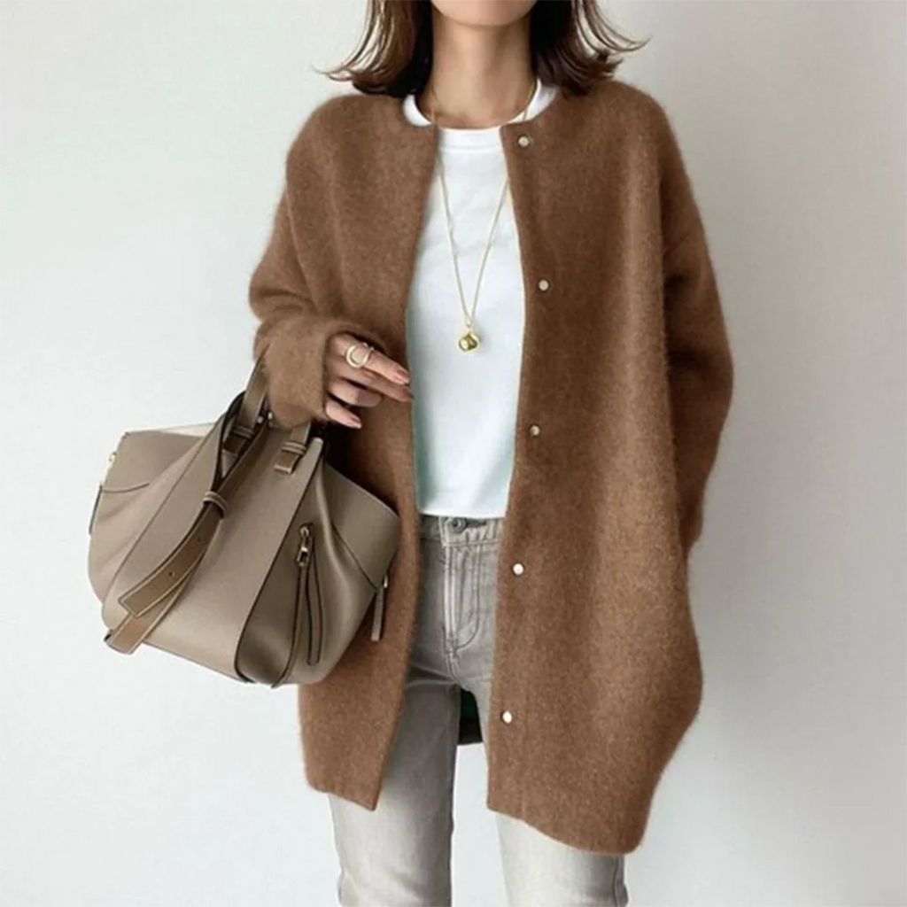 Strikket Cardigan Knapper Blød Kvalitet Elegant Stil | Elvara
