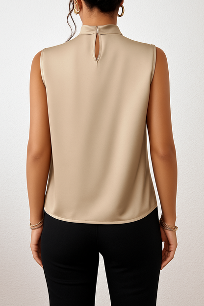Sateng Bluse Med Drejet Hals Elegant Ærmeløs | Bria