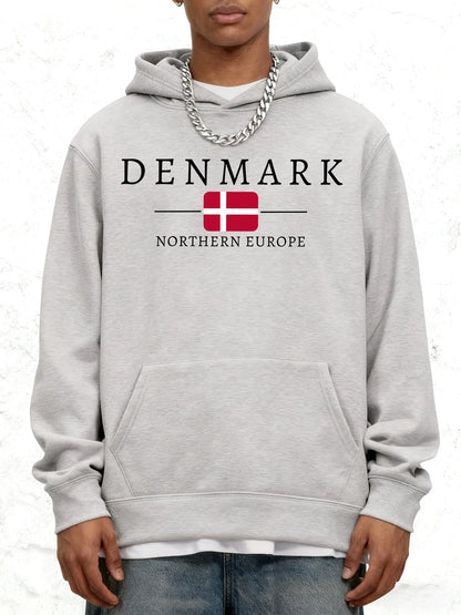 Unisex Hoodie Dansk Flag Print Fleeceforing Varm Komfort | Danvik