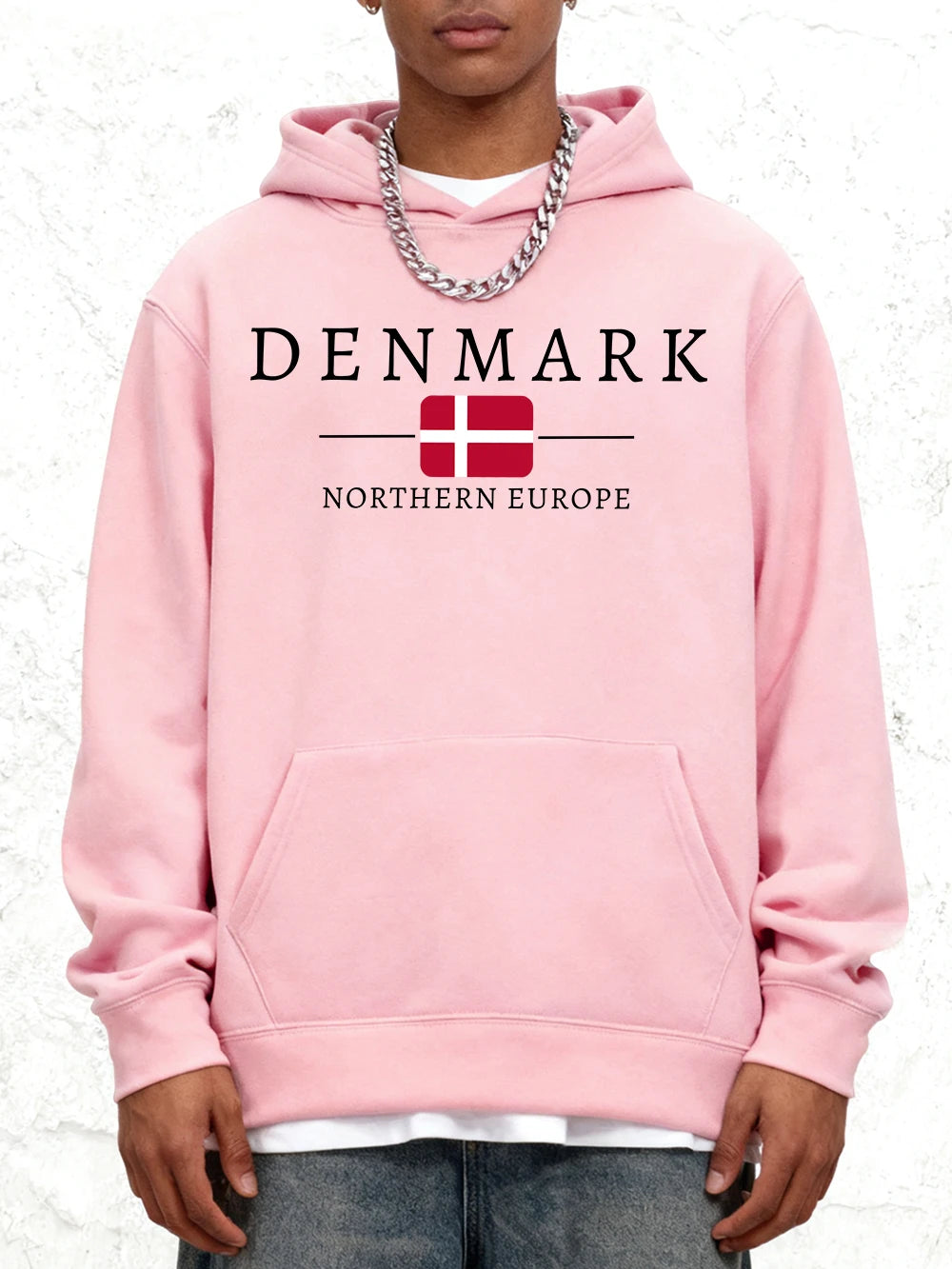 Unisex Hoodie Dansk Flag Print Fleeceforing Varm Komfort | Danvik