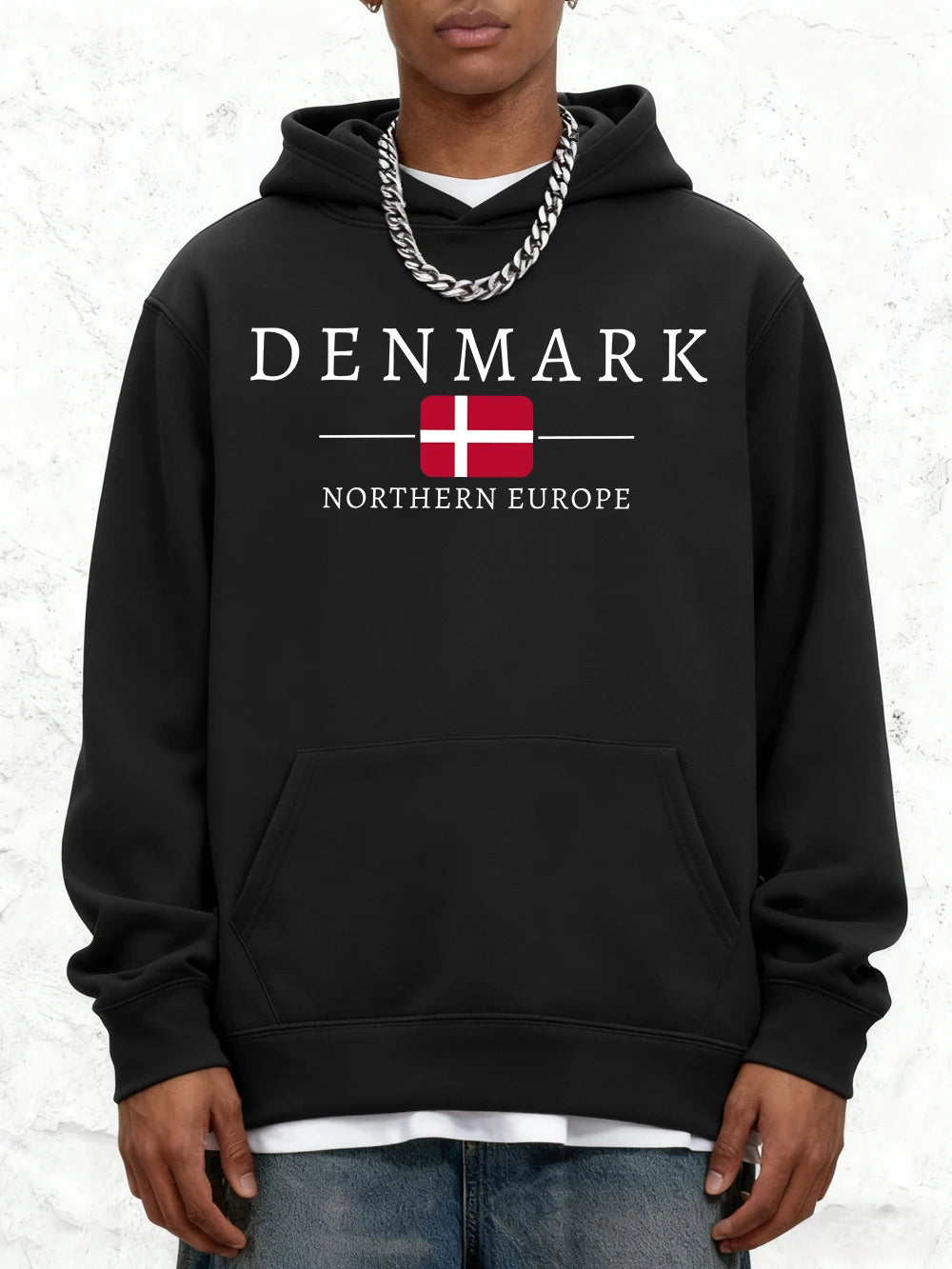 Unisex Hoodie Dansk Flag Print Fleeceforing Varm Komfort | Danvik