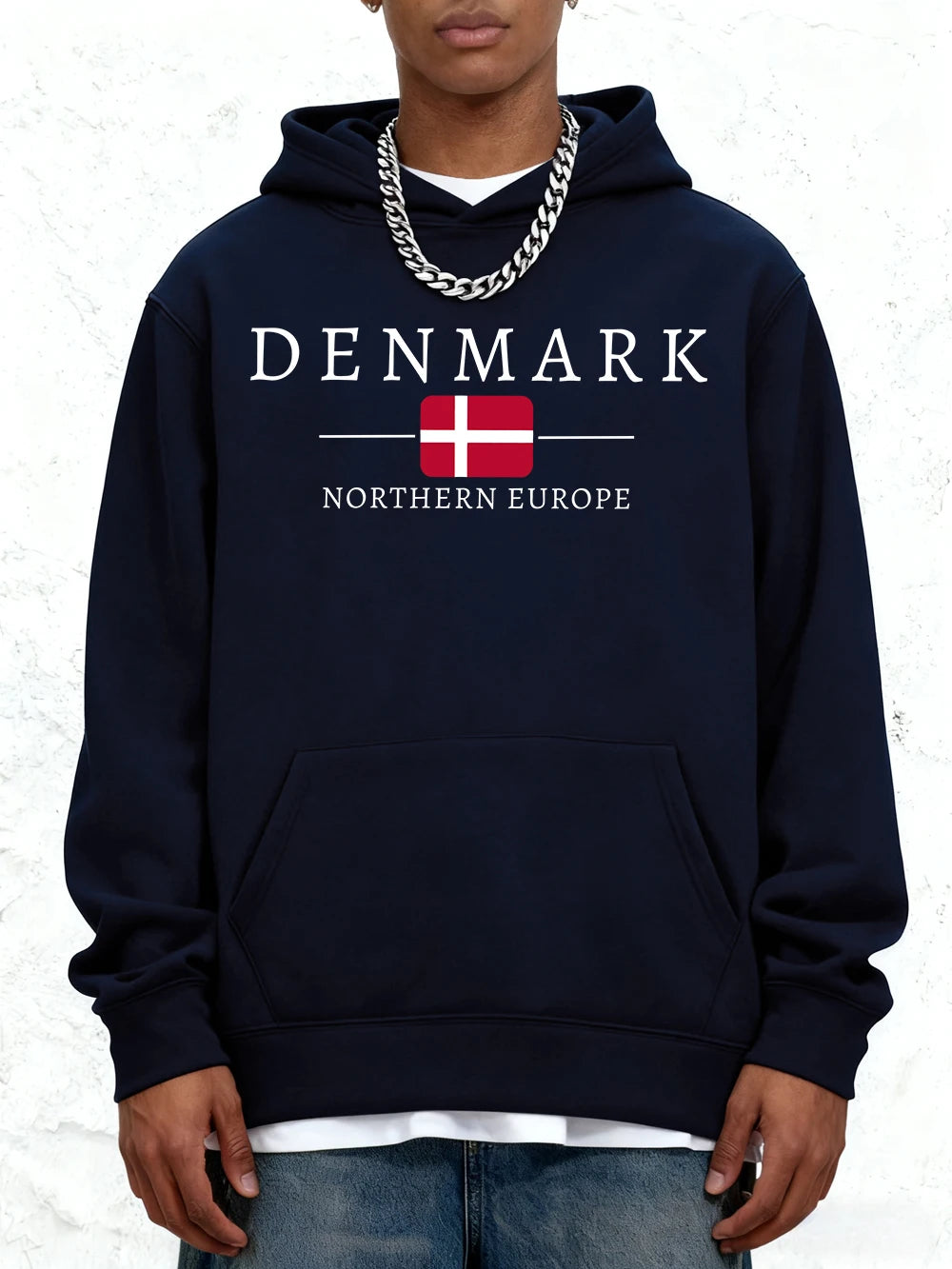 Unisex Hoodie Dansk Flag Print Fleeceforing Varm Komfort | Danvik