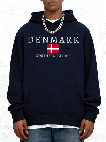Unisex Hoodie Dansk Flag Print Fleeceforing Varm Komfort | Danvik