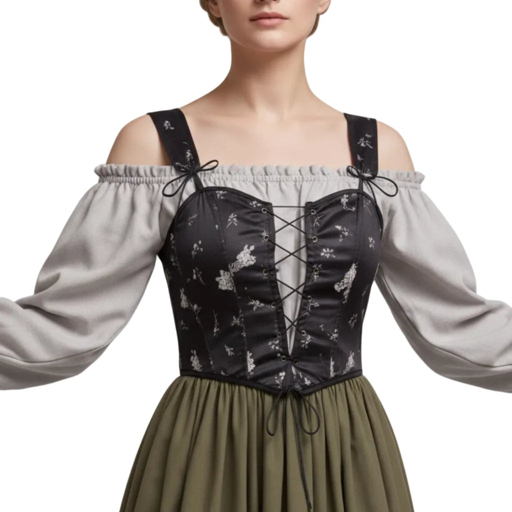 Dirndl-kjole til kvinder med puffærmer langt skørt og forklæde Oktoberfest | Lucía